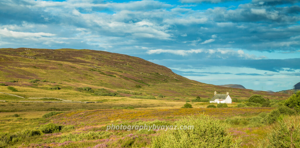 White Cottage in Heather Hills – Rural Fine Art Landscape Photography  Photography by Ayaz
