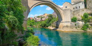 Stari Most bridge in Mostar arching over turquoise Neretva River – Ottoman architecture travel photography print