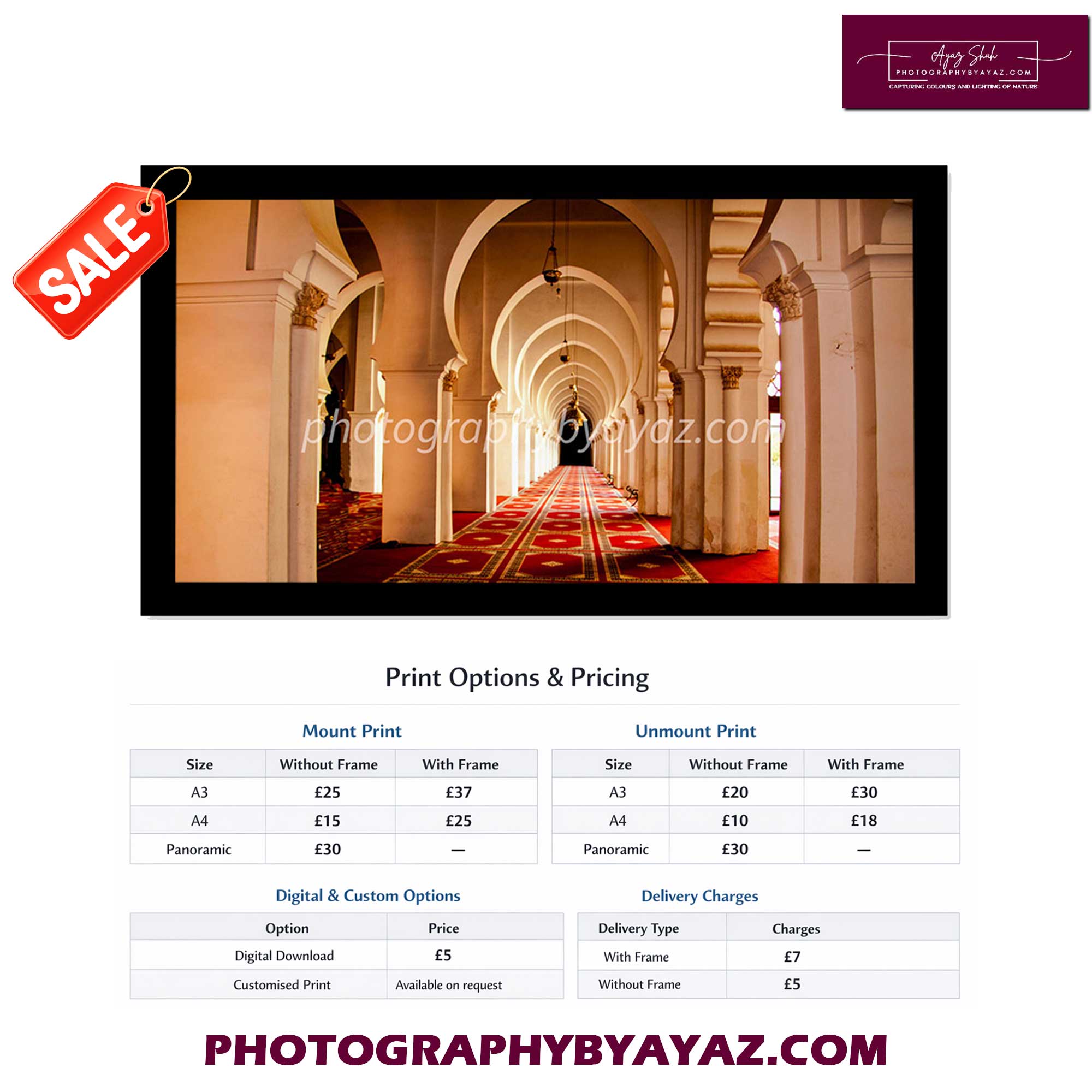 Mosque Interior with Symmetrical Arches – Fine Art Photography Print