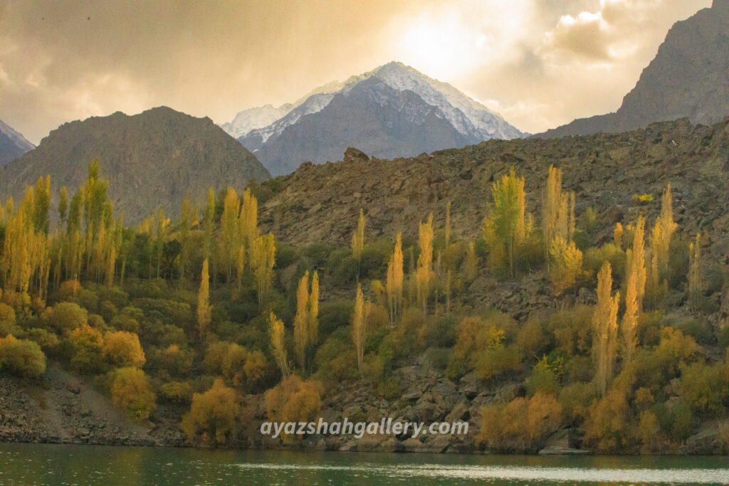 Golden Autumn Lake with Snow-Capped Peaks – Fine Art Photography Print