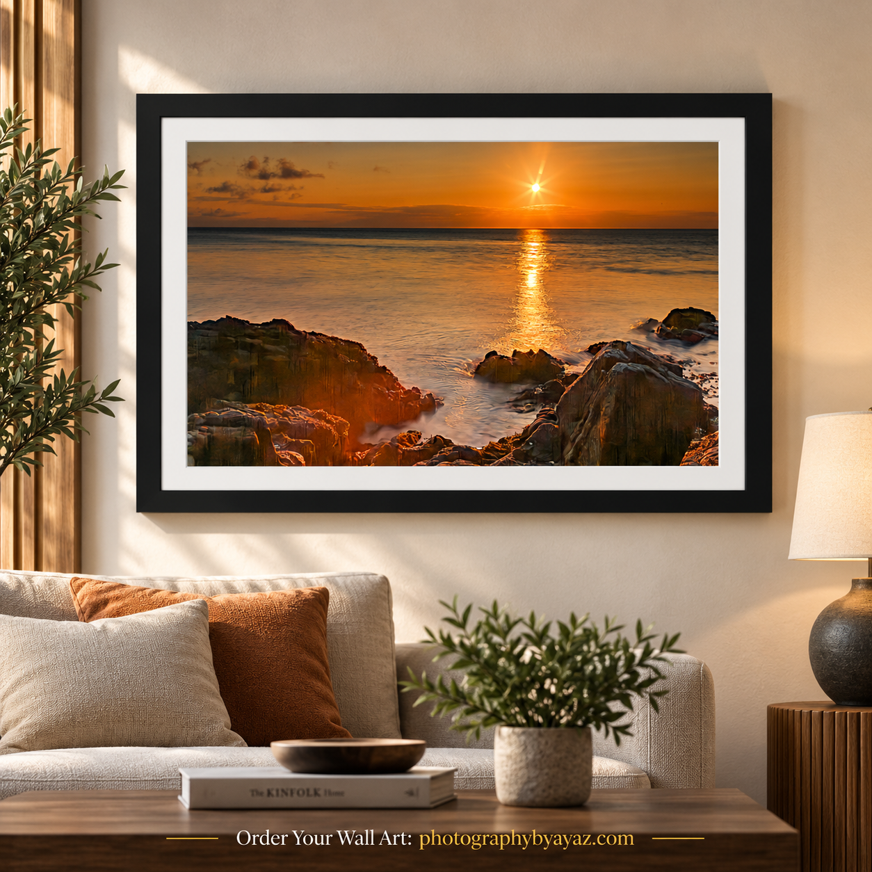 Golden Coastal Sunset Ocean Wall Art